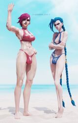 2futas 3d alternate_version_at_source athletic_female ball_bulge balls balls_in_panties balls_under_clothes beach bikini breasts bulge casual clothed clothing dickgirl duo flaccid futa_only futa_with_futa futanari human iidssm_sfm intersex jinx_(league_of_legends) large_breasts league_of_legends light-skinned_futanari mostly_nude muscular_futanari pale_skin panties panty_bulge penis penis_bulge penis_in_panties penis_under_clothes public small_breasts standing swimwear tagme vi