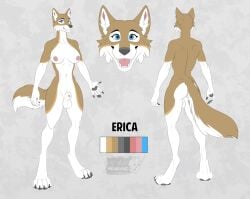 animal_genitalia anthro ass balls blue_eyes breasts canid canine canis erica_(stormwolff) fully_sheathed futanari genitals gynomorph intersex mammal model_sheet nude paws sheath smile smiling_at_viewer solo tongue vallhund wolf