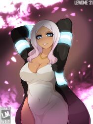 arms_up blue_eyes breasts dark-skinned_female dark_skin enen_no_shouboutai female female_only fire_force lewdme long_hair looking_at_viewer necklace princess_hibana smiling_at_viewer thighs voluptuous