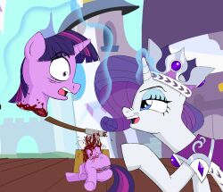 axe beheaded beheading blood chopping_block clover_the_clever_(mlp) corpse dead death decapitation execution female_death gore guro my_little_pony my_little_pony_friendship_is_magic princess_platinum_(mlp) rarity_(mlp) royalty scaffold severed_head smooth_skin telekinesis twilight_sparkle_(mlp) unicorn vagina weapon