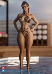 1girls 3d apex_legends big_breasts bikini bracelet braided_hair dark-skinned_female female_only hands_on_hips loba_(apex_legends) nipples patreon_username pool respawn_entertainment sling_bikini solo solo_female swimsuit tattoo the_x_creator thick_thighs twitter_username voluptuous wide_hips