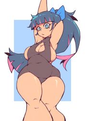 big_breasts cameltoe chubby cleavage colored_hair one-piece_swimsuit panty_&_stocking_with_garterbelt poorsdraws sideboob stocking_anarchy swimsuit tagme thick_thighs thigh_squish