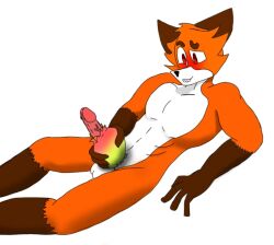 anthro canid canine food fox fruit genitals male mammal mango_(fruit) muscular nude penetration penis plant solo trott_conager trott_on_the_rocks