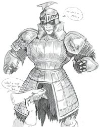 2boys armor blush crestfallen_merchant dark_souls disembodied_hands embarrassed english_text fromsoftware groping hamfoot1 helmet holding_penis knight male male_only monochrome penis penis_out sexual_harassment solo_focus sweatdrop uncensored