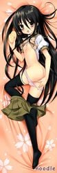 black_hair blush brown_eyes long_hair lying nipples panties panties_down panty_pull pussy school_uniform shakugan_no_shana shana skirt sword torn_clothes underwear vagina weapon