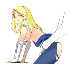 1girls blonde_hair breasts league_of_legends luxanna_crownguard minma tagme torn_clothes white_background