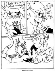 blush cardstock comic cum cumshot discord_(mlp) equine erection eris_(mlp) fellatio friendship_is_magic genderbend hair horse my_little_pony oral oral_sex orgasm pony prince_artemis_(mlp) princess_luna_(mlp) rule_63 sex smile straight_hair the1king tongue