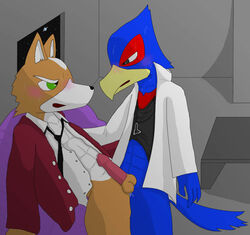 anthro color falco_lombardi fox fox_mccloud fur furry furry_only gay indoors interspecies male male_only multiple_males nintendo no_humans pheasant side_view star_fox tagme yaoi