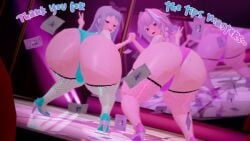 2boys astolfo_(fate) big_ass big_butt blend_s blue_panties bulge daidaikon dancing fat_ass fate/apocrypha fate/grand_order fate_(series) femboy high_heels huge_ass huge_butt kanzaki_hideri master panties pink_panties seducing seductive seductive_look stripper stripper_pole text thick_ass thick_thighs twerking