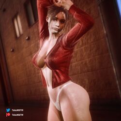 1girls 3d brown_hair claire_redfield female female_only g-string large_breasts looking_at_viewer panties ponytail resident_evil resident_evil_2 resident_evil_2_remake solo solo_female tekonsfw thong thong_panties underwear white_g-string white_panties white_thong white_underwear