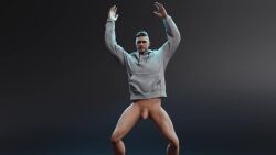 1boy 3d animated average_sized_penis bottomless circumcised ckang2021 dancing flaccid flaccid_penis floppy_cock fortnite hands_above_head heart hoodie_only male male_only muscular_male no_sound penis penis_flexing solo_male testicles twerking video