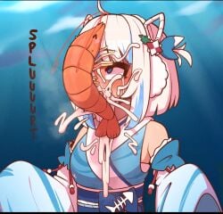 1girls blue_eyes blue_hair blush crustacean cum cum_in_mouth deepthroat ebi-chan_(gawr_gura) fellatio female gawr_gura hololive hololive_english hololive_myth huge_cock irrumatio japanese_clothes kimono multicolored_hair ocean oral penis shark_girl sharp_teeth shinki_(artist) shrimp size_difference small_dom_big_sub smaller_male tagme teeth two-tone_hair virtual_youtuber white_hair zoophilia