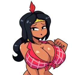 1girls banjo-kazooie black_hair cleavage crop_top dark-skinned_female dark_skin feather_in_hair headwear humba_wumba iggy-bomb large_breasts native_american ponytail rareware solo solo_female