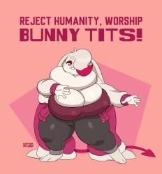 1girls 2d 2d_animation animated big_breasts bunny bunny_girl character_request commission dancing english_text furry hair hair_over_one_eye huge_breasts joaoppereiraus large_breasts meme original original_character smug smug_dance text thick_thighs waving_arms