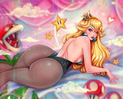 1girls 2022 ass big_ass big_breasts big_butt black_lips black_lipstick blackfurya blonde_hair breasts bubble_ass bubble_butt cloud clouds crown dat_ass earrings female fishnet_legwear huge_ass huge_butt laying_down mario_(series) nintendo piranha_plant princess_peach red_eyes shiny_ass shiny_butt shiny_skin star super_mario_bros. super_mushroom yellow_hair