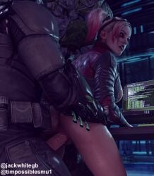 1boy 1girls 3d against_desk animated anus ass ass_slap batman batman:_arkham_origins batman_(series) bent_over blonde_hair blue_eyes bottomless bouncing_breasts breasts dc dc_comics doggy_style faceless_male female from_behind goggles_on_head harley_quinn harley_quinn_(injustice) hetero injustice_2 jackwhitegb large_breasts leather leather_jacket lipstick looking_back loop male nipples no_sound penis pussy sex sex_from_behind spanking spanking_ass straight superhero supervillainess timpossible twintails vaginal vaginal_penetration vaginal_sex video