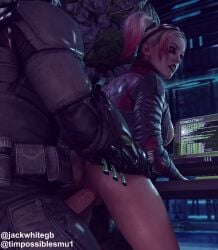 1boy 1girls 3d against_desk animated anus ass ass_slap batman batman:_arkham_origins batman_(series) batquinn bent_over blonde_hair blue_eyes bottomless bouncing_breasts breasts dc dc_comics doggy_style faceless_male female from_behind goggles_on_head harley_quinn harley_quinn_(injustice) hetero injustice_2 jackwhitegb large_breasts leather leather_jacket lipstick looking_back loop male nipples no_sound penis pussy sex sex_from_behind spanking spanking_ass straight superhero supervillainess timpossible twintails vaginal vaginal_penetration vaginal_sex video