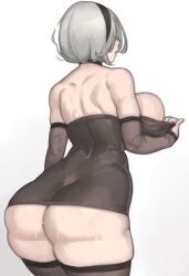 1girls 2022 alternate_breast_size android android_girl ass black_dress blindfold breasts dress female female_only hairband hi_res hips huge_ass kelvin_hiu minidress nier:_automata nier_(series) pale-skinned_female pale_skin short_hair slim_waist solo square_enix sweat sweaty_body thick_thighs thighs wet wet_body white_hair wide_hips yorha_2b