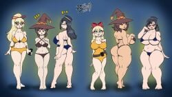 ass_expansion bikini blonde_hair breast_expansion brown_hair brunette darkness_(konosuba) darkshadow777 huge_ass huge_breasts kono_subarashii_sekai_ni_shukufuku_wo! lip_expansion megumin personality_change tagme thigh_expansion