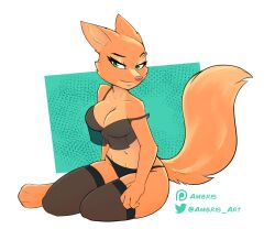 2022 ambris anthro breasts canid canine clothed clothing diane_foxington dreamworks eyebrow_piercing eyebrows eyelashes facial_piercing female fox green_eyes hi_res legwear looking_at_viewer mammal off_shoulder panties piercing solo the_bad_guys underwear