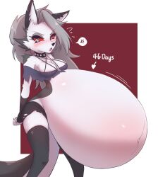 1111122 1girls anthro big_breasts blush breasts dadouko female female_only furry helluva_boss huge_belly hyper_belly hyper_pregnancy large_breasts loona_(helluva_boss) pregnant ready_to_pop solo