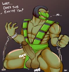 anthro anthro_only balls barazoku big_balls big_penis bottomwear bottomwear_aside bound chains clothing clothing_aside embarrassed erection genitals hi_res imminent_sex loincloth loincloth_aside male male_focus mortal_kombat muscular muscular_male muscular_thighs netherrealm_studios oni_draws penis reptile_(mortal_kombat) scalie solo solo_focus video_games