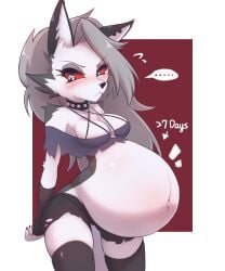 1111122 1girls anthro big_breasts blush breasts dadouko female female_only furry helluva_boss huge_belly large_breasts loona_(helluva_boss) pregnant ready_to_pop solo