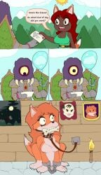 bound comic fox_ears fox_girl fox_tail furry harrace-harrison imminent_rape on_all_fours orange_fur property red_hair restrained spiked_collar tagme terraria ugly_bastard ugly_man werefox zoologist_(terraria)