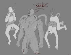 1monster 3boys balls capcom dick gay looking_at_another male male/male/male male_only monster mrparlon muscular muscular_male nemesis nemesis_(resident_evil) nightmare_husbando nude pecs resident_evil resident_evil_3 size_difference tagme tentacles