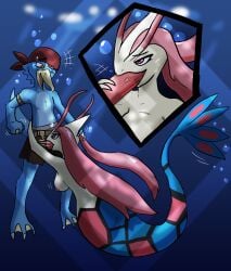 anatid anseriform anthro avian bird blue_body breasts bubble clothed clothed/nude clothing cutaway diamond_grenadier duck duo elapid_(snake) embrace fellatio female fist genitals golduck hair hand_on_back hand_on_head hand_on_penis hanging_breasts hi_res hug male male/female mammal marine merfolk mermaid_tail milotic monotreme nintendo nude one_eye_closed oral partially_clothed penile penis platypus pokémon_(species) pokemon red_hair reptile scalie sea_snake sex smile snake split_form underwater underwater_breathing underwater_sex video_games water yellow_body