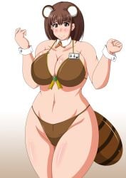 1girls anegasaki_nene animal_ears beaver_ears beaver_tail bikini brown_eyes brown_hair curvy love_plus sfw short_hair simple_background solo white_background