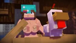 1girls 3d 3d_(artwork) animated avian big_breasts blush boat bread breast_jiggle breasts bright_colors brown_hair censored censored_nipples chicken covered_nipples diamond digital_media_(artwork) feral horny_female human human_female humanoid jenny_belle_(slipperyt) jenny_odd_adventure mammal mine mine-imator minecraft mp4 no_sound nude nude_female oar open_mouth outside slipperyt video