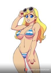 1girls big_breasts bikini blonde_hair blue_eyes breasts brother-tico cleavage earrings female female_only glasses leni_loud long_hair nickelodeon nipples_visible_through_clothing smile solo solo_female sunglasses sunglasses_on_head teeth the_loud_house