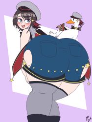 1girls ass bent_over big_ass blue_eyes blush duck female female_only hat hololive hololive_gen_2 hololive_japan huge_ass mr.lewd oozora_subaru short_hair solo thick_thighs virtual_youtuber