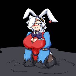 1girls big_breasts black_background bow brawl_stars breasts bubbles bunny_costume bunny_ears bunny_girl colette_(brawl_stars) curvy cute cute_face dedinside123 hair_over_one_eye heart huge_ass huge_breasts large_breasts looking_at_viewer milf name_tag pantyhose quicksand sinking solo solo_female solo_focus tar tar_pit tongue tongue_out white_hair