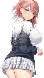 1girls :3 ass big_ass big_breasts big_hips breasts busty dat_ass female female_only hair_bun hair_ornament hips jacket looking_at_viewer love_live! love_live!_nijigasaki_high_school_idol_club pink_hair school_uniform short_skirt skirt tagme thick_thighs thighs tight_clothing uehara_ayumu white_background yamasonson yellow_eyes