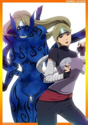 big_breasts blue_skin cat_ears cat_girl deviantart_username feline_humanoid hairy_pussy huge_breasts locofuria matatabi_(naruto) monster_girl naruto naruto_(series) naruto_shippuden nii_yugito ninja power_up transformation