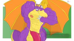 abs activision anthro balls biceps big_balls bottomwear bulge clothing dischimera disneyishchimera dragon flexing genitals grin huge_balls hyper hyper_balls hyper_genitalia loincloth male male_only muscular muscular_arms muscular_male muscular_thighs muscular_wings navel nipples pecs pose smile solo spread_wings spyro spyro_the_dragon toothy_grin video_games wings