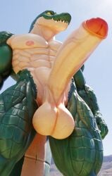 abs anthro balls big_balls big_penis connivingrat crocodile crocodilian crocodylid foreskin genitals green_body helm_(connivingrat) hi_res humanoid_genitalia humanoid_penis low-angle_view male male_only muscular muscular_male nude penis presenting presenting_penis reptile scalie sharp_teeth solo teeth thick_thighs yellow_sclera