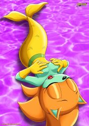 adventures_of_sonic_the_hedgehog breast_grab breasts eyes_closed female laying_down laying_on_back merfolk mermaid merna_the_merhog mobius_unleashed ocean reflection tagme underwater water