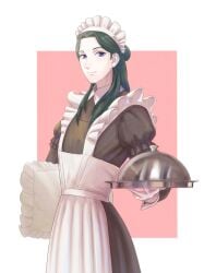 alternate_costume crossdressing femboy fire_emblem fire_emblem:_three_houses food_tray linhardt_von_hevring maid maid_headdress maid_uniform male_only nintendo post-timeskip tray wrainbow