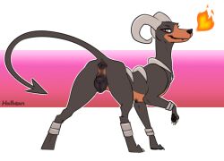 2022 animal_genitalia animal_pussy anus ass canid canine canine_pussy female feral genitals halbean horn houndoom looking_at_viewer mammal nintendo nipples pokémon_(species) pokemon presenting presenting_hindquarters pussy simple_background solo video_games