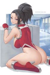 1girls absurd_res big_butt black_hair breasts butt eye_contact female female_only gloves hero_outfit_(mha) high_resolution leotard looking_at_viewer melowh momo_yaoyorozu my_hero_academia ponytail solo solo_female thick_thighs well_guarded