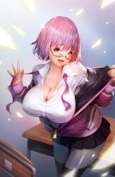 1girls big_breasts breasts cleavage clothing female female_focus looking_over_eyewear looking_over_glasses looking_over_sunglasses purple_hair school_uniform schoolgirl shinjou_akane ssss.gridman sunglasses tagme tinted_eyewear