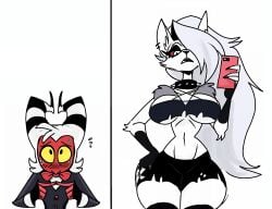 1boy 1girls big_breasts breasts cellphone color color_edit colored coloured edit edited english_text female furry g-h- goth hellhound helluva_boss imp inviting inviting_to_sex jay_ash_(artist) loona_(helluva_boss) moxxie_(helluva_boss) standing tagme text thick_thighs