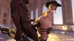 1boy 1girls 3d animated anus ashe_(overwatch) ass ass_grab big_ass big_breasts big_butt blacked breasts buttplug buttplug_in_ass dark-skinned_male dark_skin female firearm footwear from_behind gun headwear human interracial large_breasts legwear light-skinned_female light_skin longer_than_30_seconds male mp4 overwatch overwatch_buttplug pale_skin pussy qos queen_of_spades queen_of_spades_symbol rifle sex sex_toy slut_tattoo sound spade_tattoo standing standing_doggy_style standing_sex straight tagme tattoo the_firebrand vaginal vaginal_penetration vaginal_sex video weapon white_hair