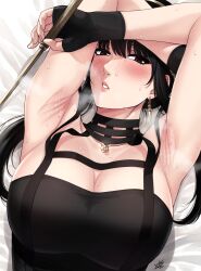 1girls arm_over_head armpit armpit_lips armpits arms_on_head arms_up asian assassin bangs bare_armpits bed_sheet big_breasts black_clothes black_clothing black_dress black_eyebrows black_fingerless_gloves black_gloves black_hair black_hair_female blush blush_lines breasts busty cleavage close-up clothed clothed_female clothing dress ear_ring earring earrings eyebrows_visible_through_hair female female_focus female_only fingerless_gloves gloves gold_hairband goth hairband highres holding holding_object holding_weapon huge_breasts large_breasts light-skinned_female light_skin lips long_hair long_hair_female long_sidelocks looking_at_viewer lying on_back pale-skinned_female parted_lips petite red_eyes red_eyes_female sidelocks signature sleeveless_dress solo solo_female solo_focus spy_x_family stiletto_(weapon) sweat sweatdrop sweater sweating sweaty sweaty_armpits sweaty_arms sweaty_body sweaty_breasts sweaty_face sweaty_neck thorn_princess upper_body weapon weapons woman xter xtermination yor_briar