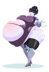 1girls ass belly big_ass big_belly big_breasts breasts dea-jn female huge_ass huge_belly huge_breasts hyper_pregnancy nipple_bulge overwatch pregnant purple_hair purple_skin solo_female thick_thighs thighs torn_clothes voluptuous widowmaker