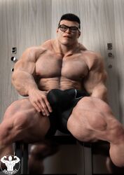 abs biceps black_hair bodybuilder dazswole glasses locker_room male male_focus male_only muscle muscles muscular muscular_arms muscular_ass muscular_back muscular_legs muscular_male muscular_thighs nipples pecs solo veins