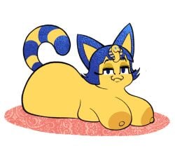 :3 animal_crossing ankha ankha_(animal_crossing) areola breasts domestic_cat eyelashes fangs felid feline felis female feral kaboozey kitty_loaf loaf looking_at_viewer mammal nintendo nipples nude sexy_loaf smile smiling smiling_at_viewer solo teeth video_games